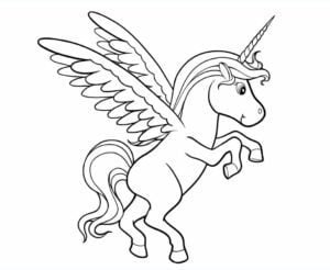 Dibujo de unicornio en blanco y negro para imprimir y colorear