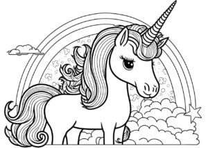 Dibujo de unicornio en blanco y negro para imprimir y colorear