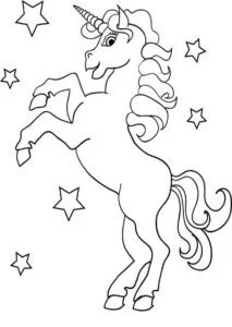 Dibujo de unicornio en blanco y negro para imprimir y colorear