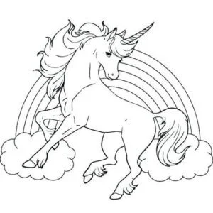Dibujo de unicornio en blanco y negro para imprimir y colorear