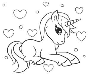 Dibujo de unicornio en blanco y negro para imprimir y colorear