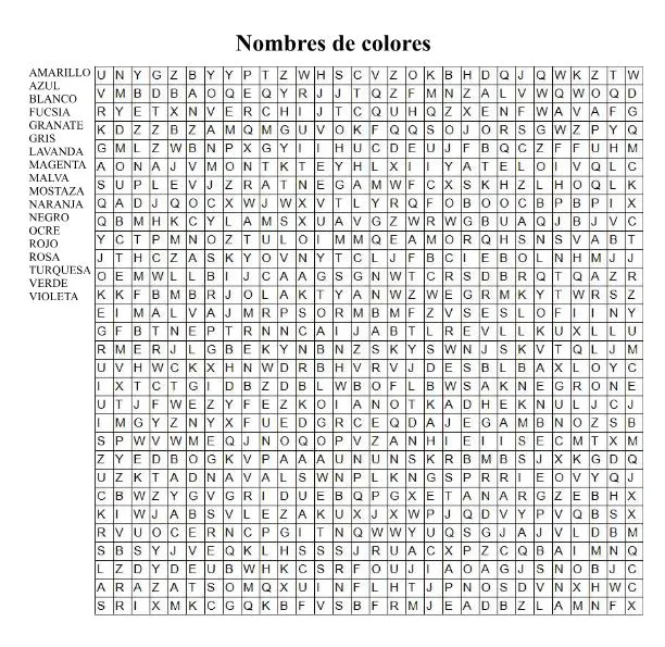 Sopa de letras con palabras relacionadas con colores