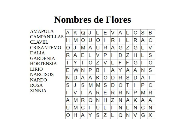 Sopa de letras con palabras relacionadas con flores