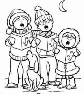 Dibujos de navidad para imprimir y colorear - Niños cantando villancicos