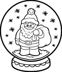 Dibujos de navidad para imprimir y colorear - Bola de nieve con Papá Noel