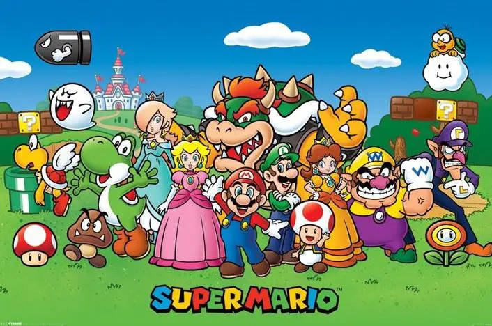 Dibujo a color con todos los personajes de Mario Bros