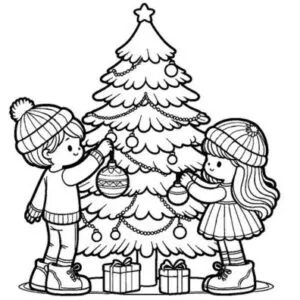 Árbol de Navidad para imprimir y colorear en blanco y negro