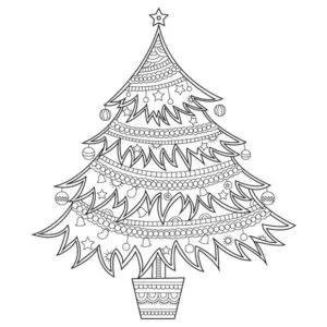 Árbol de Navidad para imprimir y colorear en blanco y negro